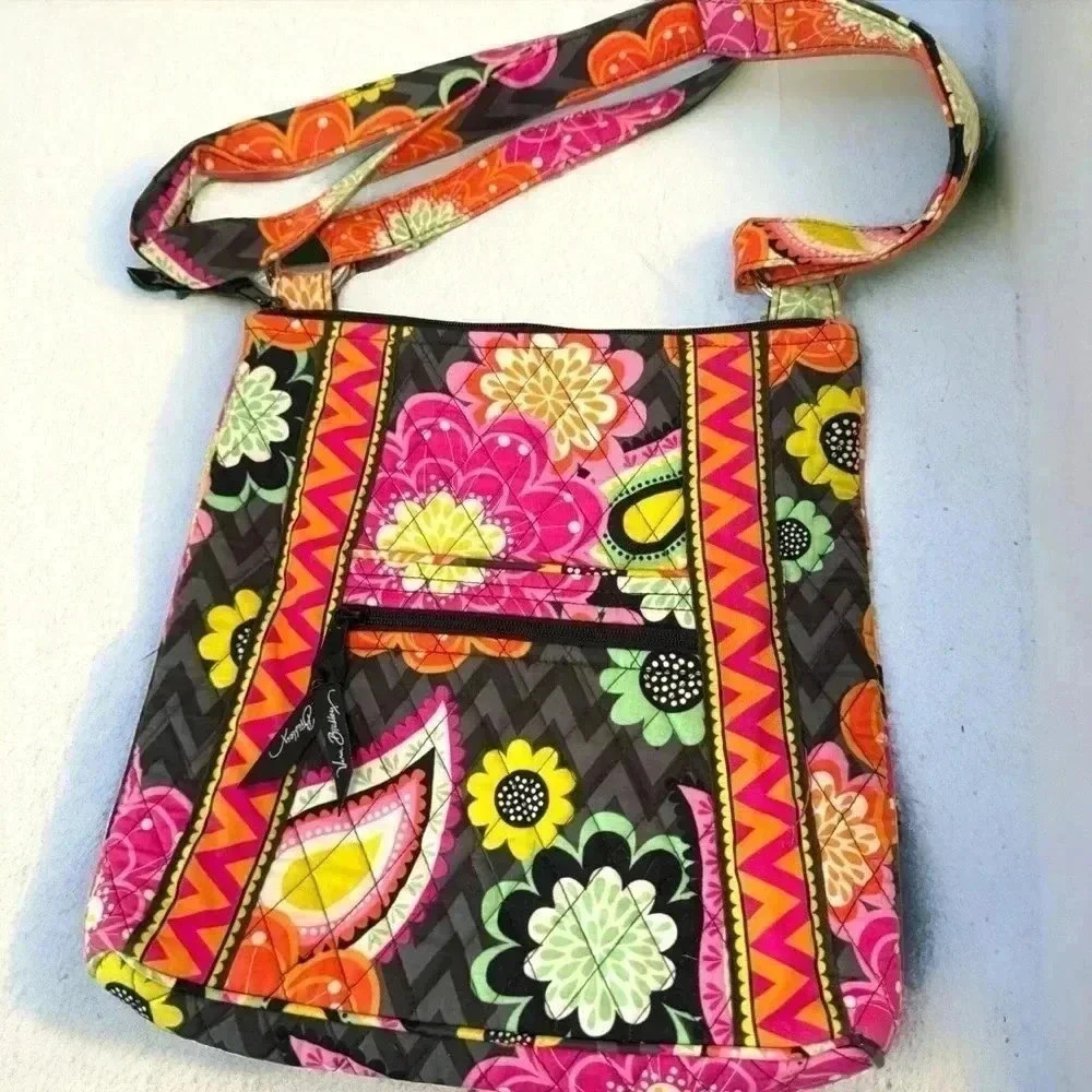 Vera Bradley Ziggy Zinnia Pink Orange Floral Iconic Hipster Crossbody Zip Bag